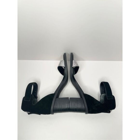 ZODIAC‎ Sandals Size 7.5 Black Leather Ankle-Strap Zip Block-Heel Rhinestone - Picture 6 of 9